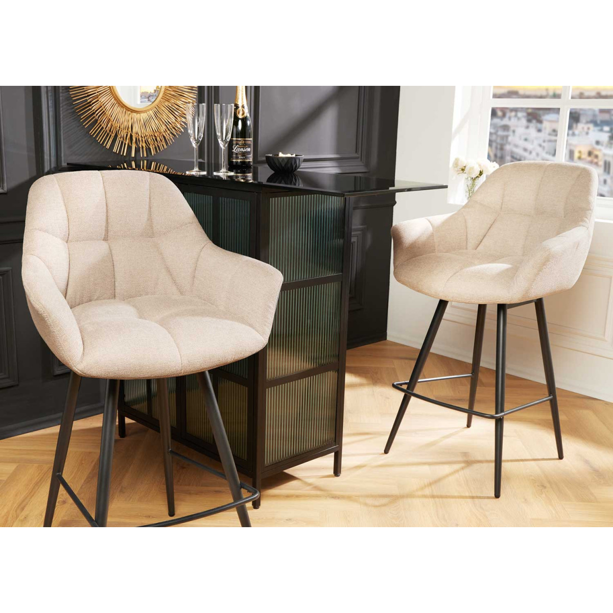 Lot de 2 chaises de bar pivotantes beige