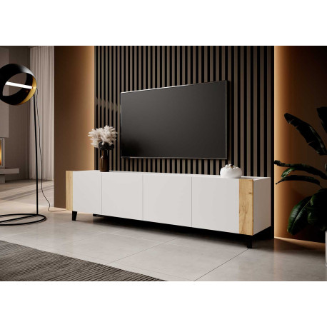 Meuble TV Élégant, Meuble Bas, Blanc Brillant, 200 cm, Éclairage