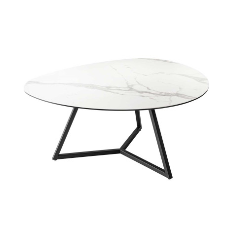 Table basse 90 cm forme galet céramique blanc