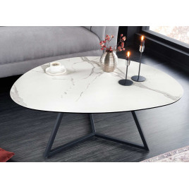 Table basse 90 cm forme galet céramique blanc