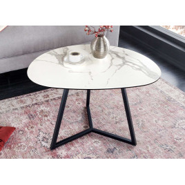 Table basse salon 70 cm forme galet céramique blanc