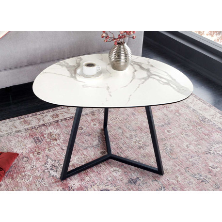 Table basse salon 70 cm forme galet céramique blanc