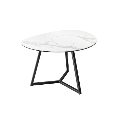 Table basse salon 70 cm forme galet céramique blanc