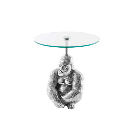 Table d'appoint ronde 45 cm gorille argenté et plateau en verre