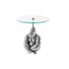 Table d'appoint ronde 45 cm gorille argenté et plateau en verre