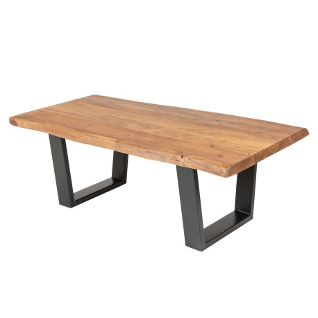 Table basse 110 cm bois d'acacia miel et pied en métal noir