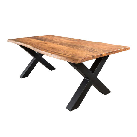 Table basse de salon 120 cm acacia miel et métal noir