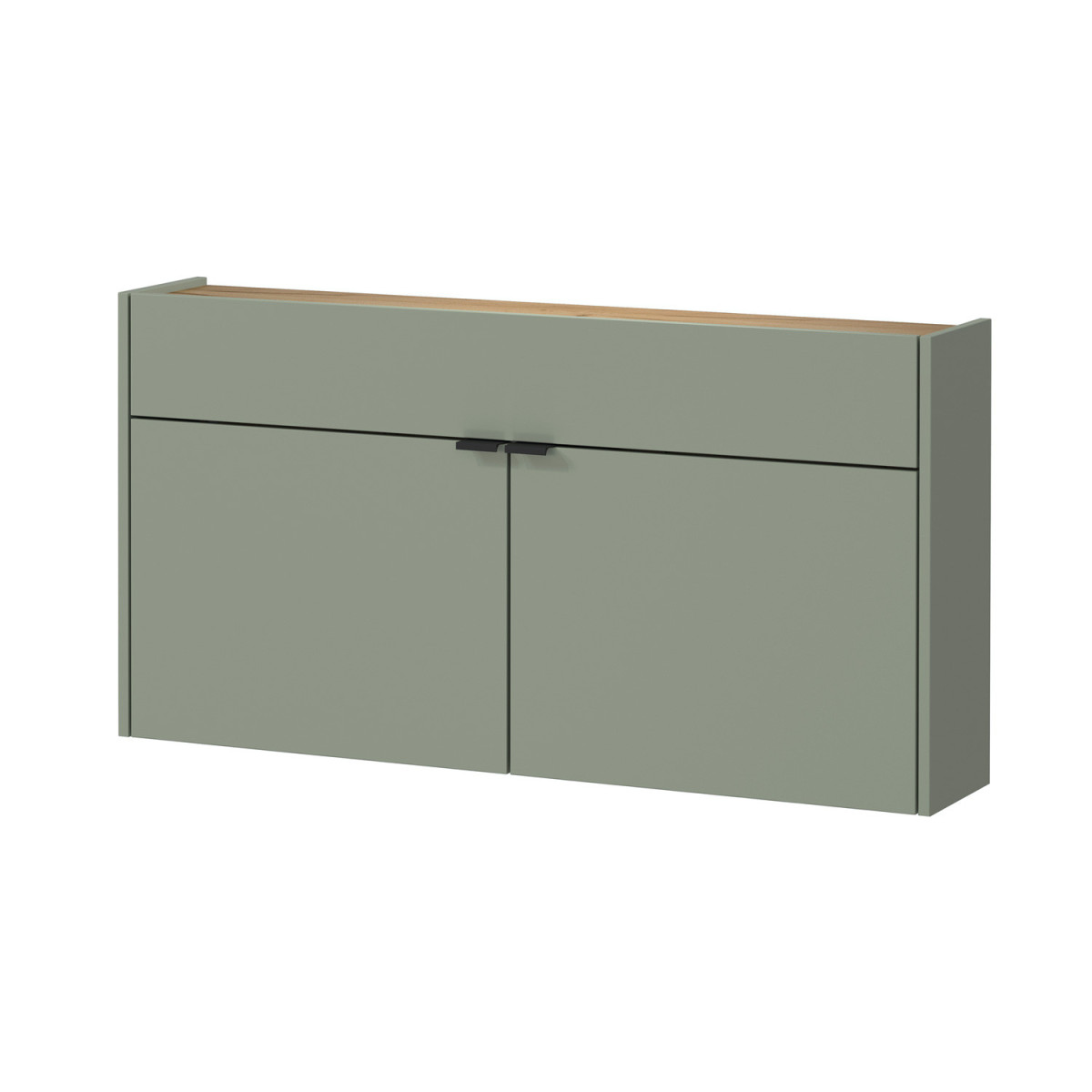 Meuble d'entrée suspendu design vert sauge et chêne