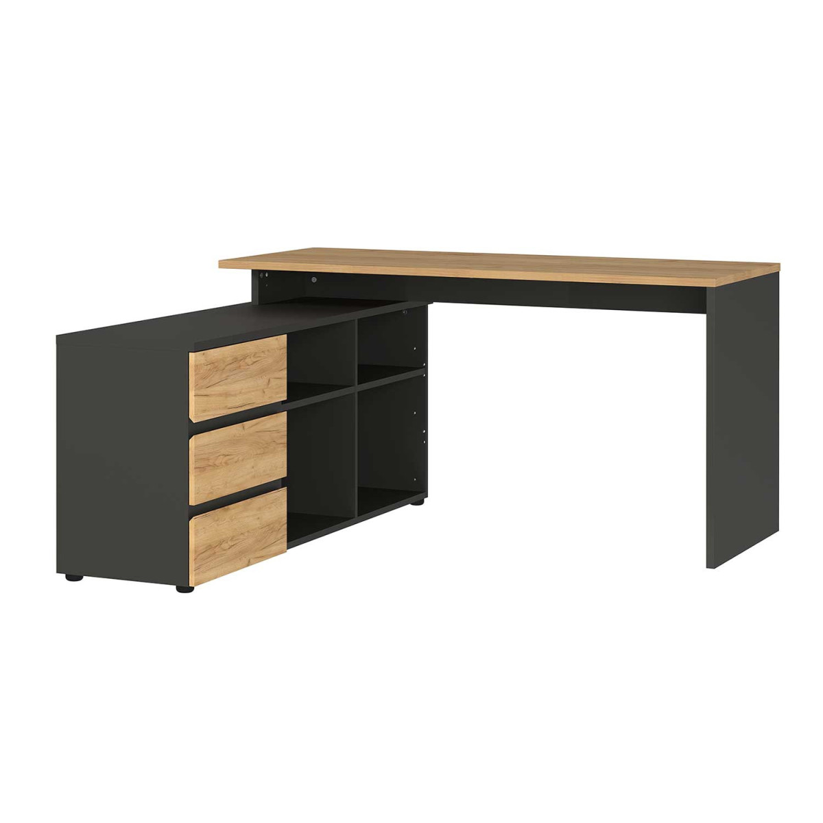 Bureau d'angle réversible avec rangements gris graphite et chêne