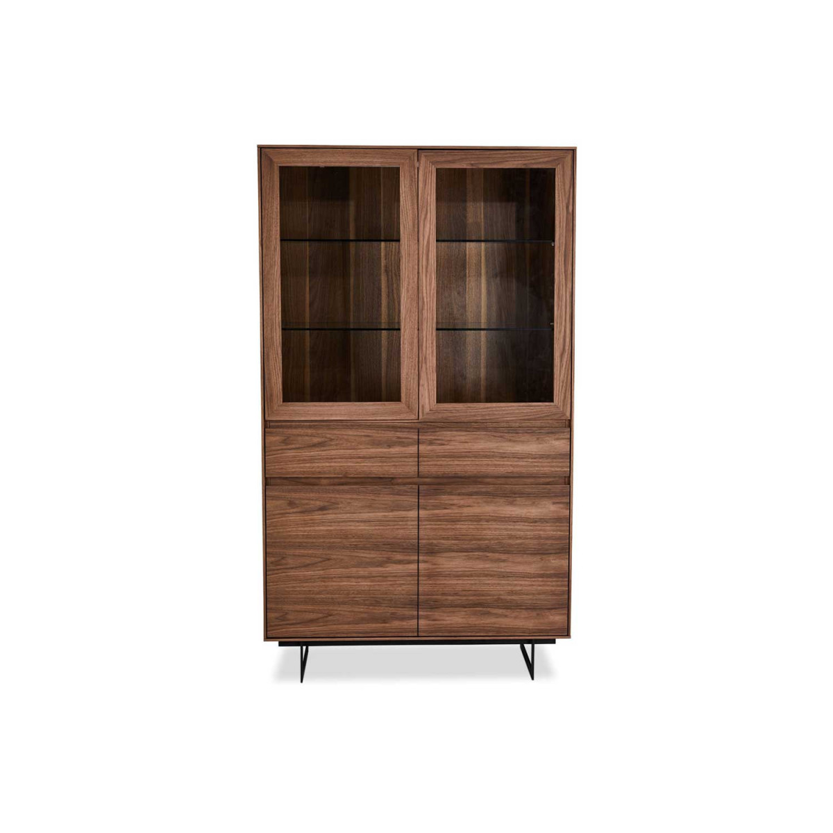 Vitrine haute design 4 portes et 2 tiroirs noyer