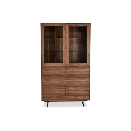 Vitrine haute design 4 portes et 2 tiroirs noyer