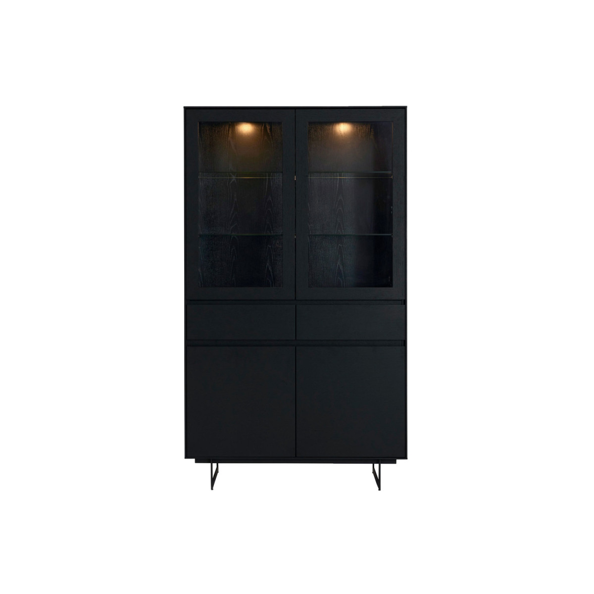 Vitrine haute design 4 portes et 2 tiroirs chêne noir