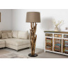 Lampadaire sur pied 150 cm teck et abat jour en tissu gris