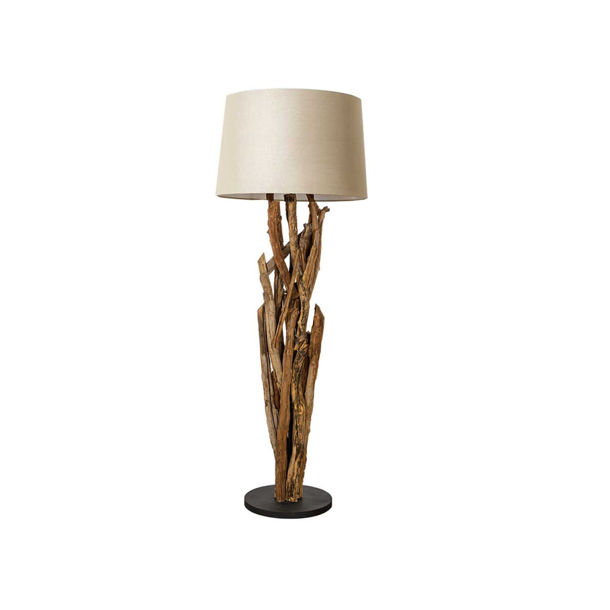 Lampadaire sur pied 150 cm teck et abat jour en tissu beige