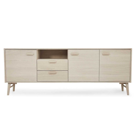 Buffet moderne 212 cm chêne blanchi 3 portes et 2 tiroirs