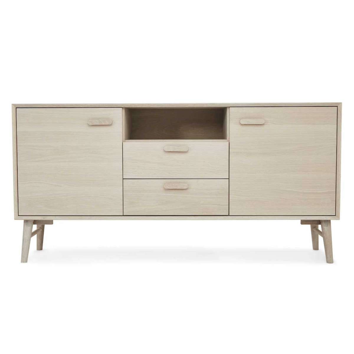 Buffet design 160 cm chêne blanchi 2 portes et 2 tiroirs