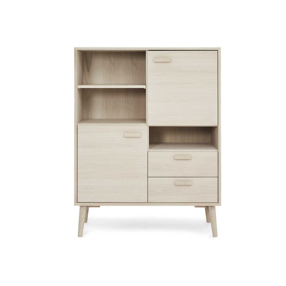 Buffet haut moderne 130 cm chêne blanchi avec rangements