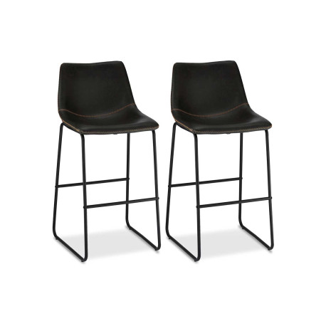 Lot de 2 chaises de bar cuir synthétique noir avec repose pieds