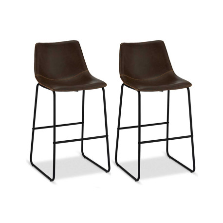 Lot de 2 chaises de bar simili cuir marron avec repose pieds