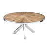 Table à manger ronde 140 cm bois de teck et verre avec pied central chromé