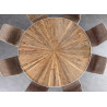 Table à manger ronde 140 cm bois de teck et verre avec pied central chromé