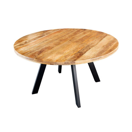 Table à manger ronde 145 cm bois de manguier et métal noir