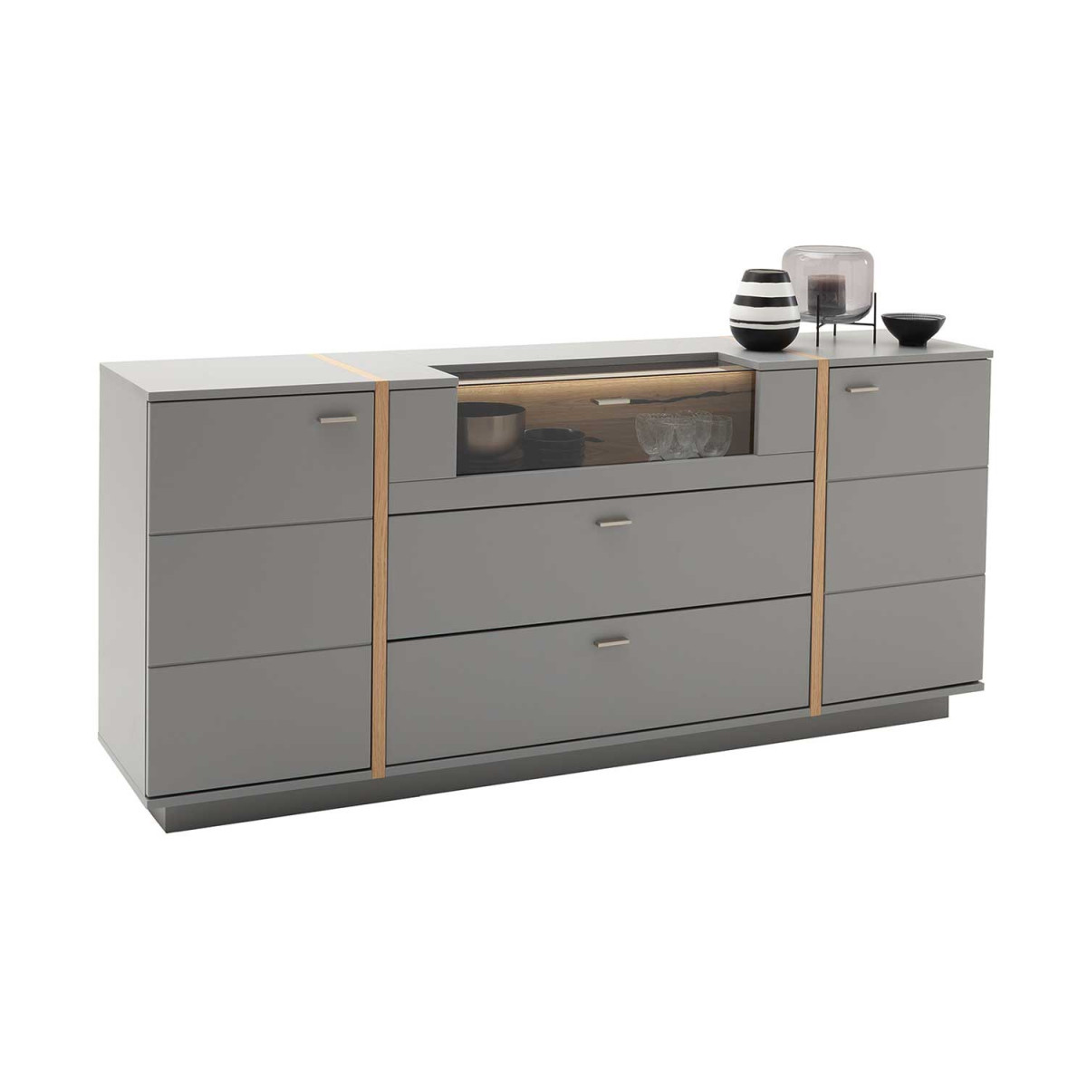 Buffet design gris 2 portes, 2 tiroirs et 1 porte abattante 196 cm