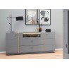 Buffet design gris 2 portes, 2 tiroirs et 1 porte abattante 196 cm