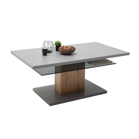 Table basse de salon rectangulaire grise et verre 115 cm