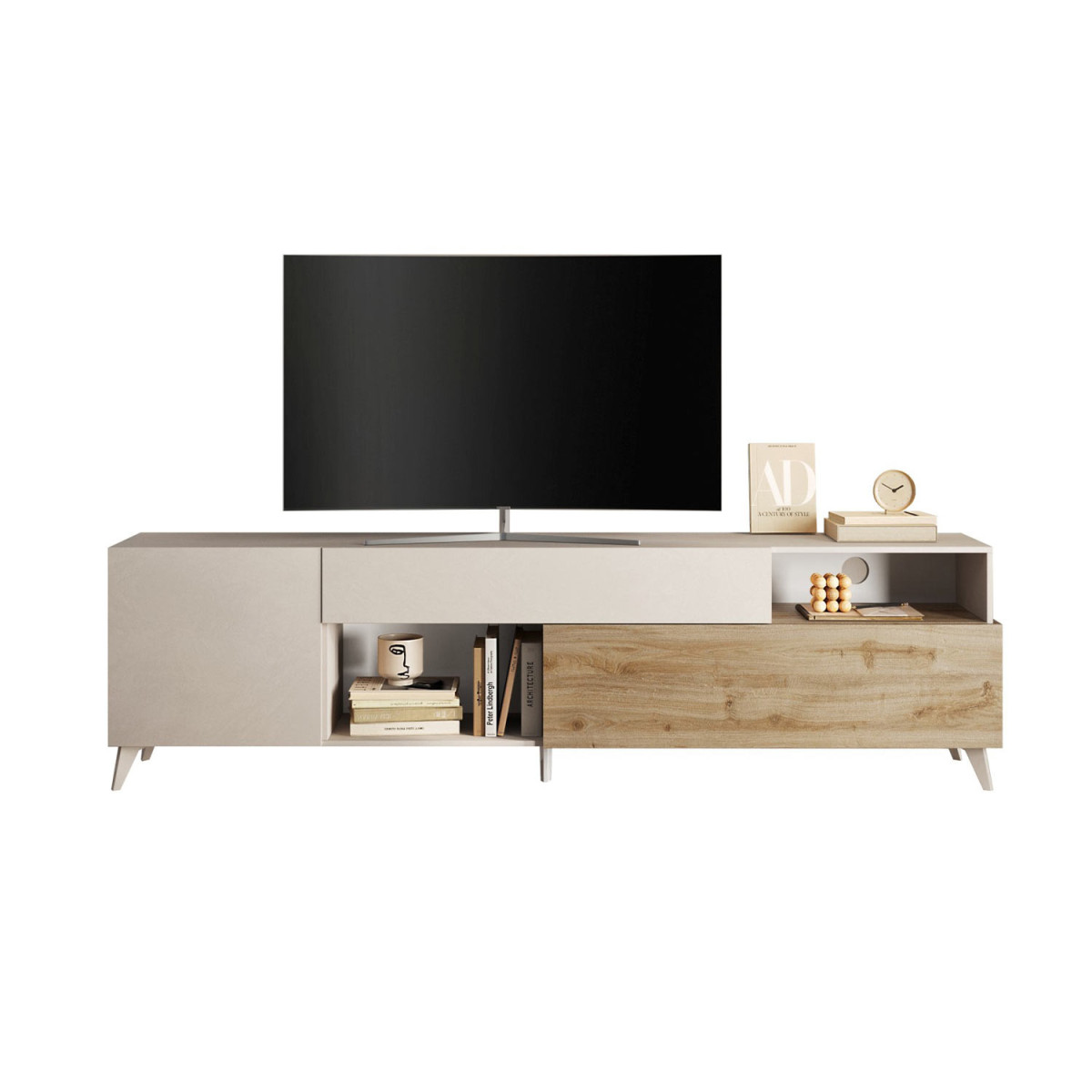 Meuble tv contemporain 2m41 cashmere et chêne