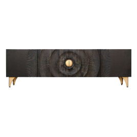 Meuble tv manguier noir et détails dorés 180 cm