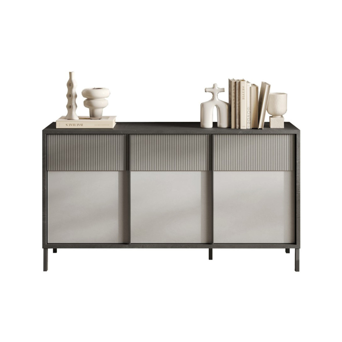 Buffet design gris 3 portes 156 cm