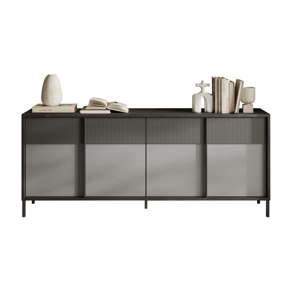 Buffet moderne gris 4 portes 206 cm