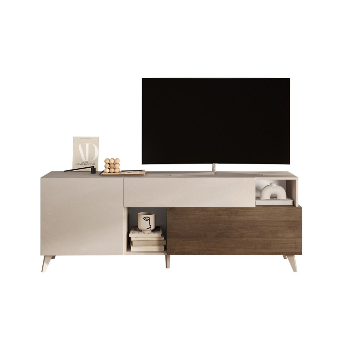 Meuble télé contemporain 181 cm cashmere et chêne foncé