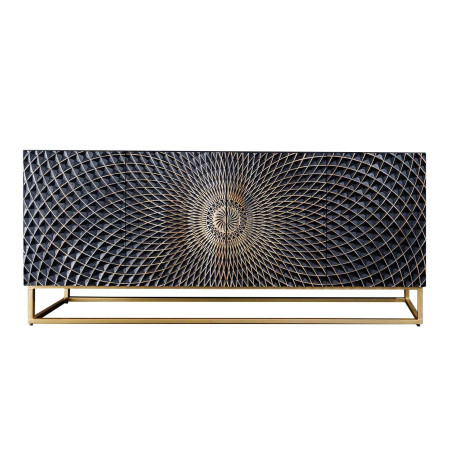 Buffet original en bois noir avec façades mandala 177 cm