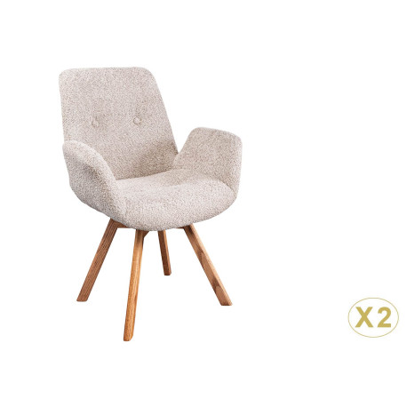 Chaises rotatives tissu bouclé beige et pieds chêne