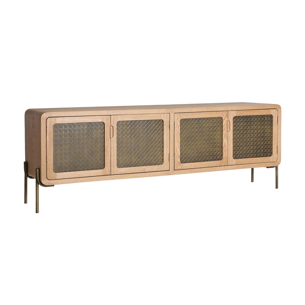 Meuble tv 4 portes bois de pin marron clair 161 cm Diego