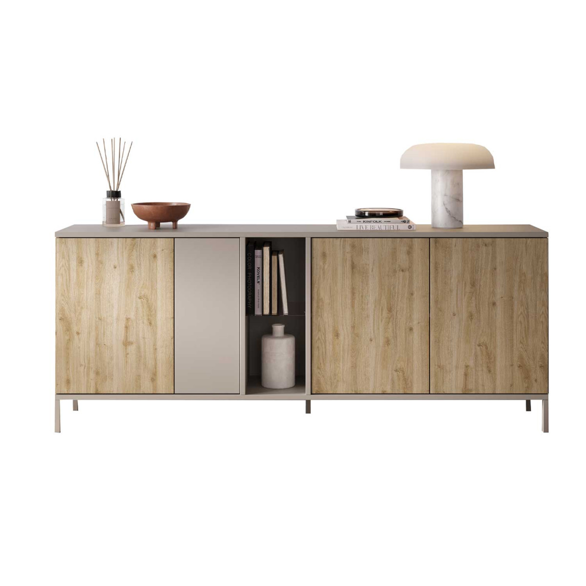 Buffet moderne 210 cm 4 portes chêne cadiz et cashmere Enora