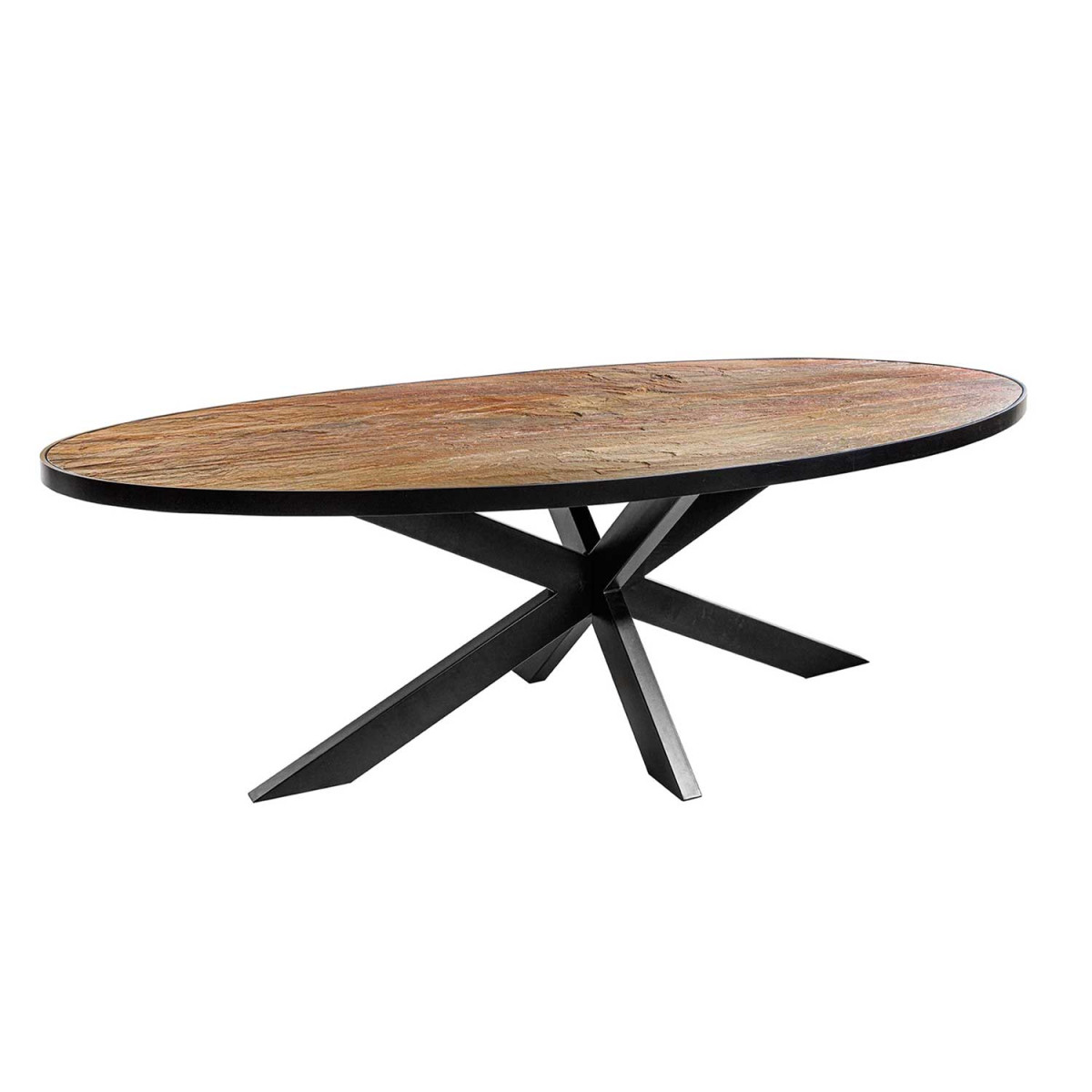 Table à manger 2m40 placage pierre et pieds métal noir Nino