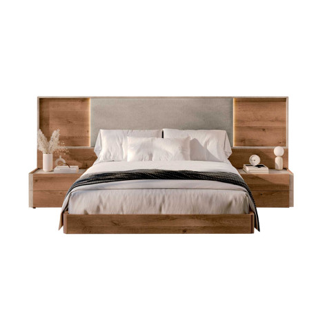 Lit double 180x200 cm avec tête de lit tapissée et éclairage led
