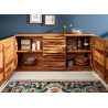 Buffet bois massif moderne sesham façades en relief 160 cm