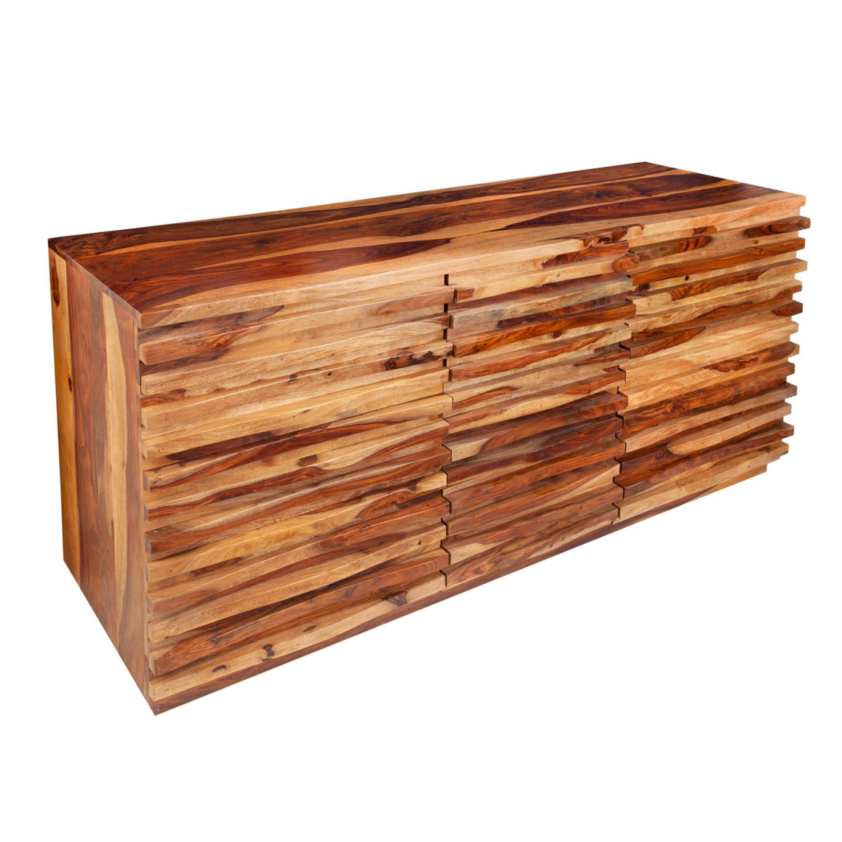 Buffet bois massif moderne sesham façades en relief 160 cm