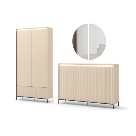 Meubles d'entrée armoire, commode et miroir beige et noir Trend