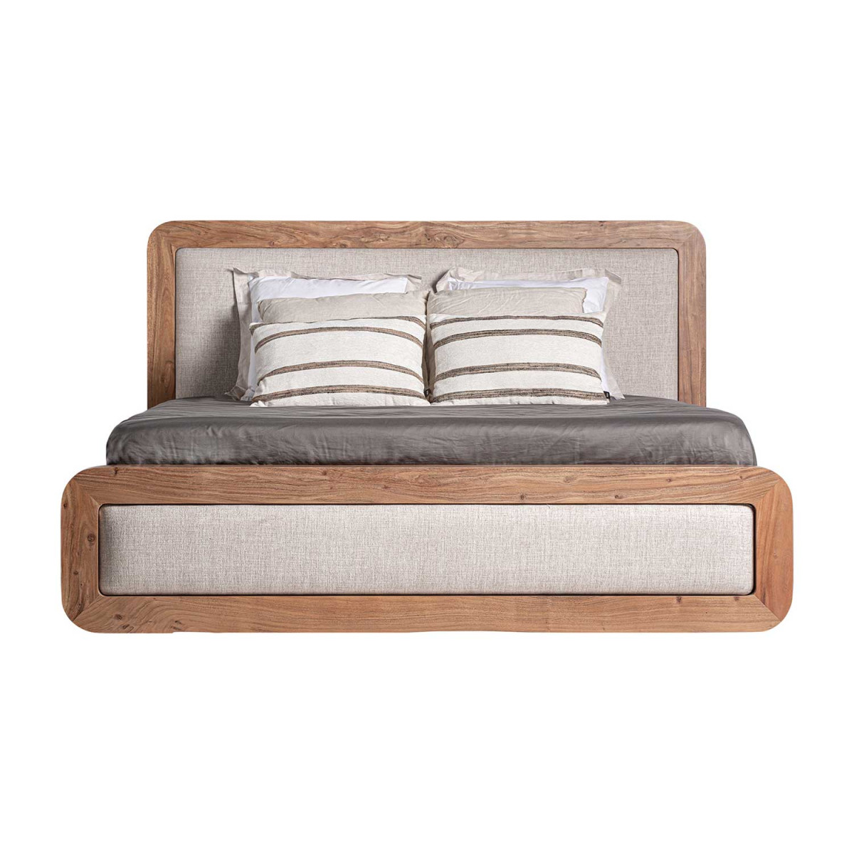 Lit en bois d'acacia 180x200 cm et tissu beige Danya