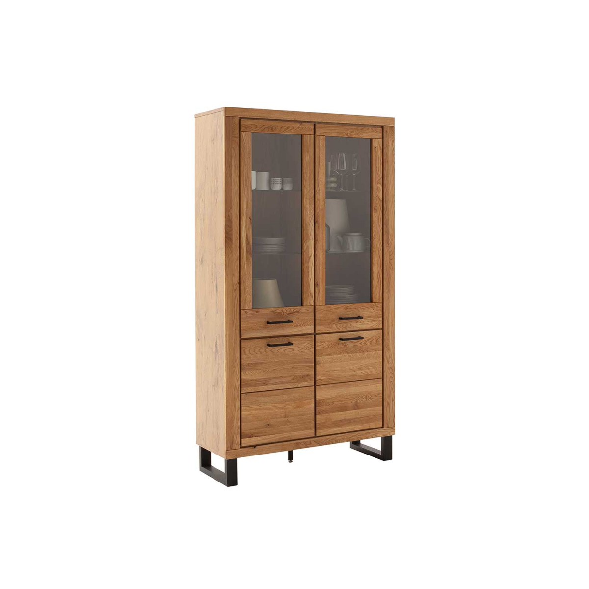 Vitrine 4 portes 199 cm en bois chêne sauvage Jambo