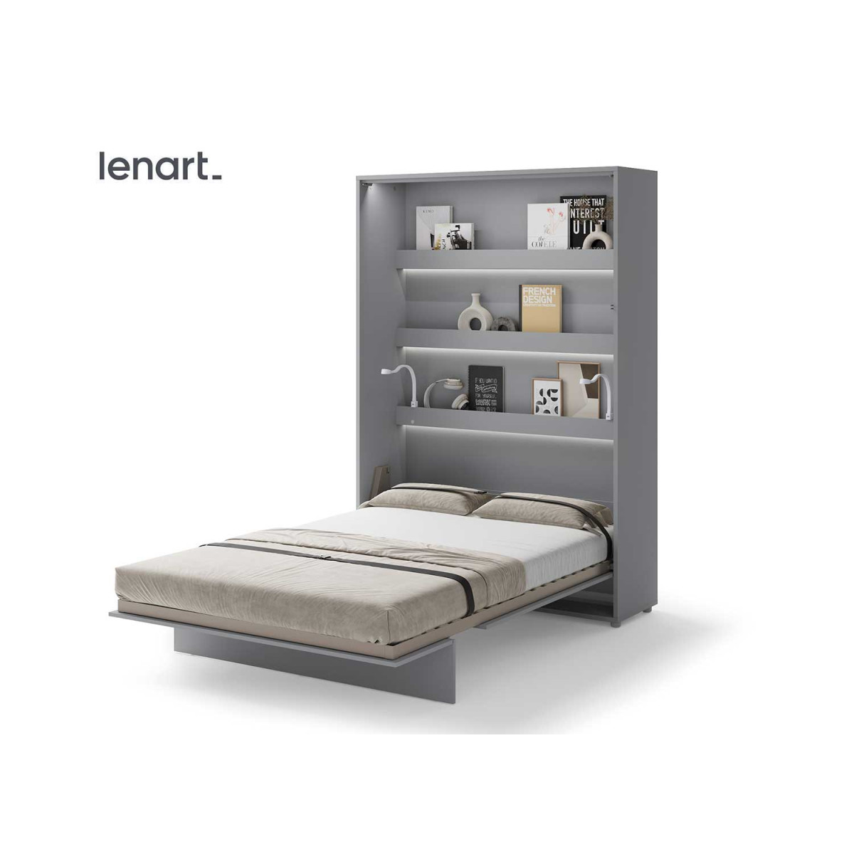 Lit gris escamotable vertical 140x200 cm Bed Concept