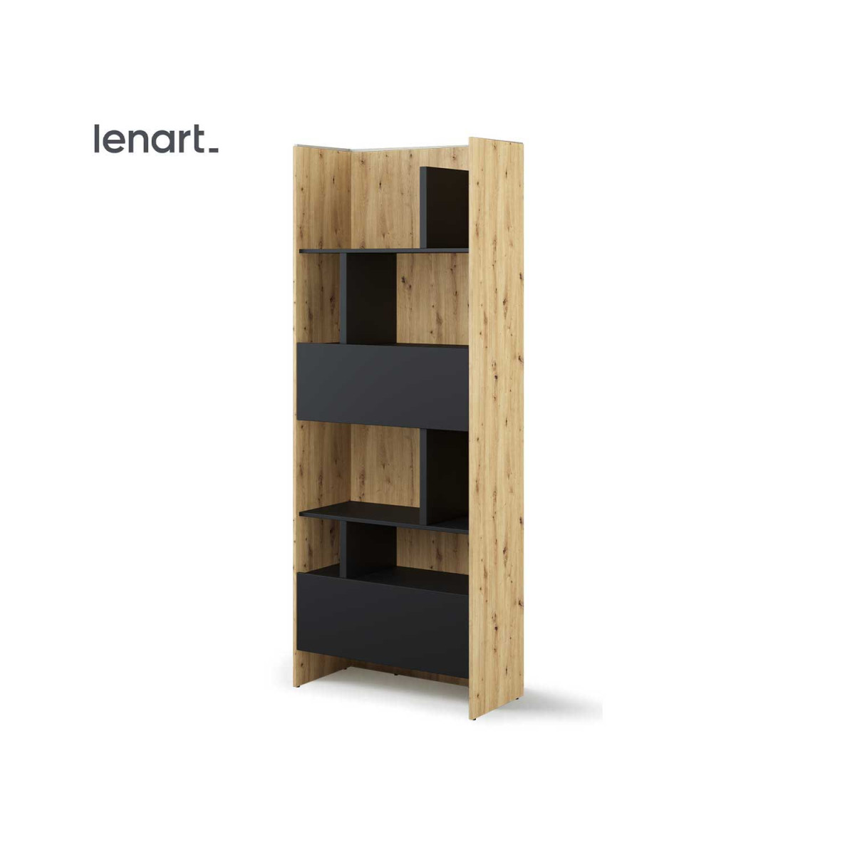 Bibliothèque rangement chêne artisan et noir Bed Concept