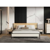 Lit coffre avec tête de lit LED beige, noir et chêne Natura