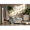 Lit coffre avec tête de lit LED beige, noir et chêne Natura