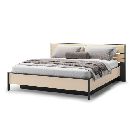 Lit coffre 180x200 cm avec tête de lit LED beige, noir et chêne Natura
